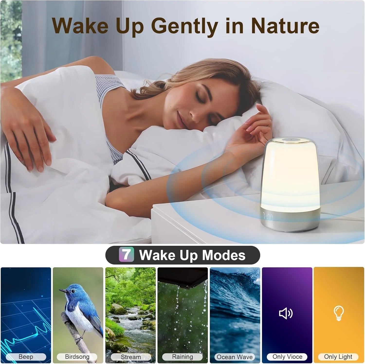 Sunrise Alarm Clock with Wake-Up Light | RGB Bedside Lamp | 3-Level Dimmable | Modern Compact Design | Natural Light Simulation for Heavy Sleepers
