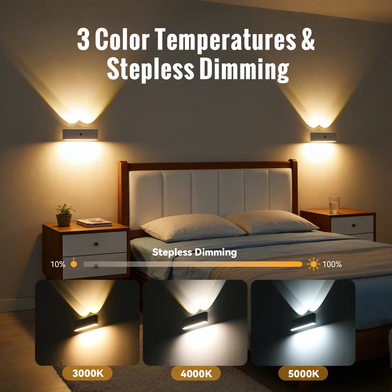 Rechargeable Wall Light Wireless Lights with Remote & Touch Control 360° Adjustable 3 Color Temps for Modern Home Decor