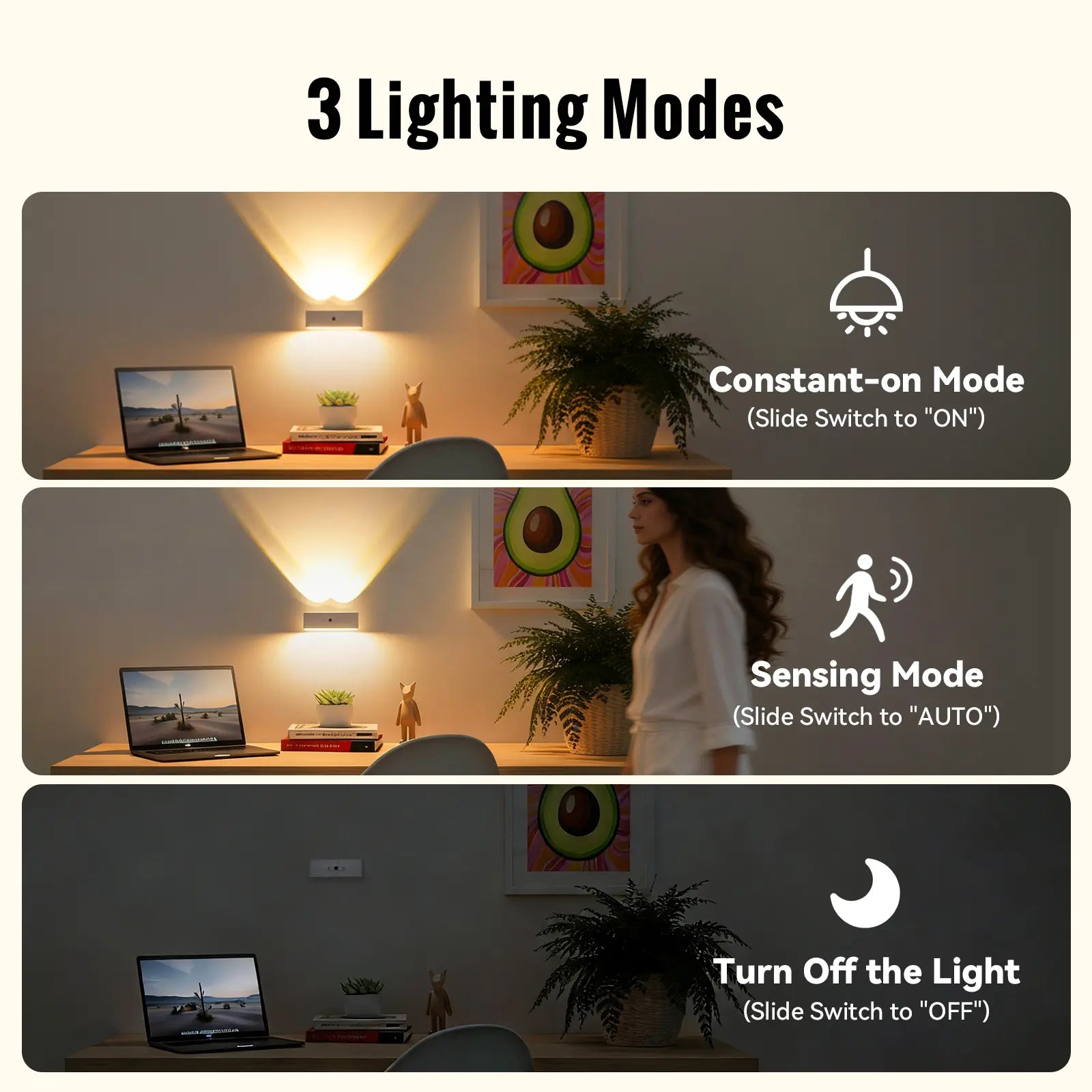 Rechargeable Wall Light Wireless Lights with Remote & Touch Control 360° Adjustable 3 Color Temps for Modern Home Decor