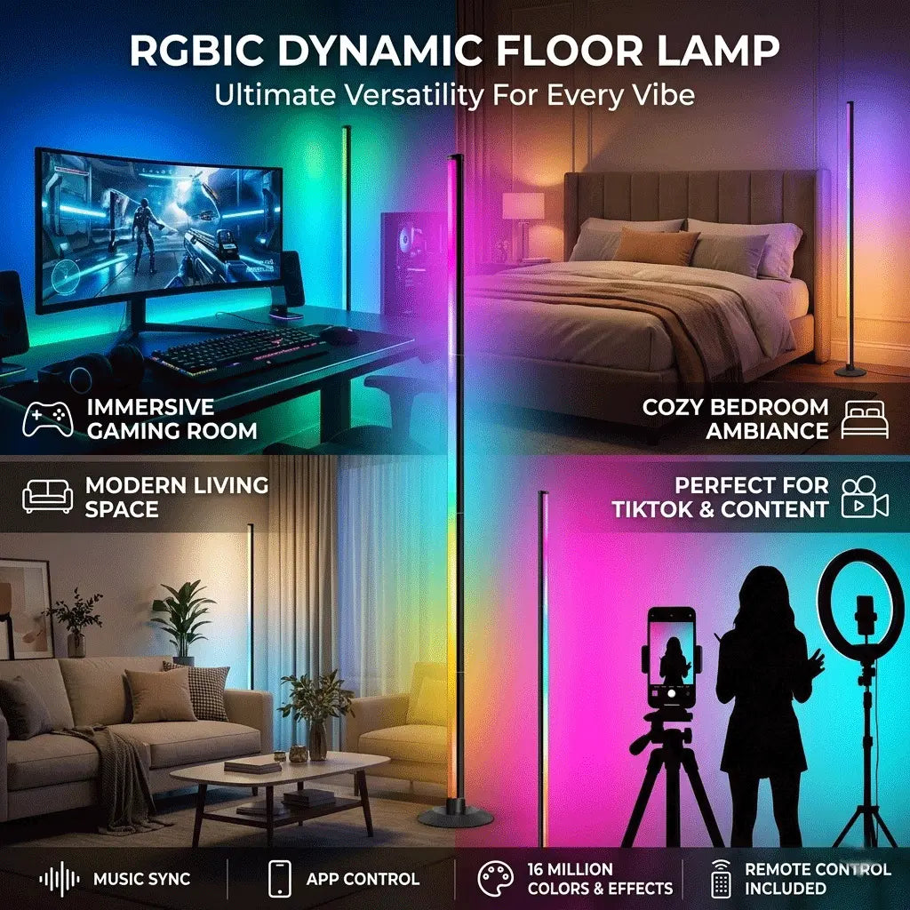 RGBIC LED Floor Lamp Color Changing Corner Light with App & Remote Control Music Sync Smart Ambient Lighting for Gaming Room Living Room Bedroom Decor Modern Cool Stuff for Teens Gamers