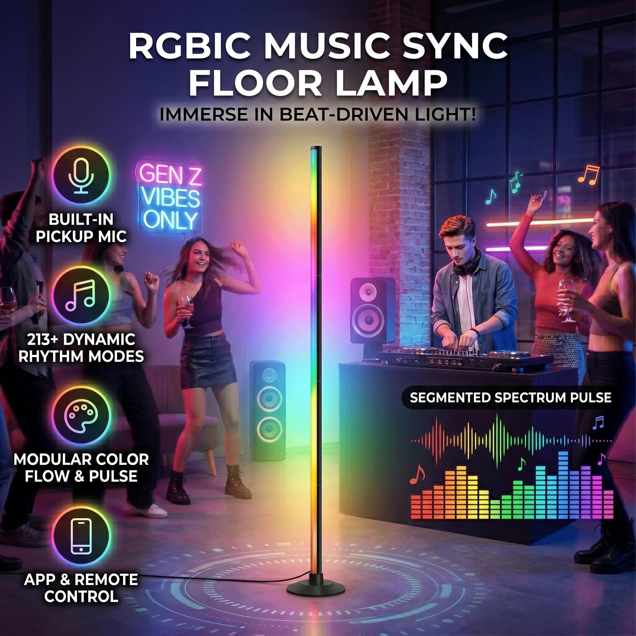 RGBIC LED Floor Lamp Color Changing Corner Light with App & Remote Control Music Sync Smart Ambient Lighting for Gaming Room Living Room Bedroom Decor Modern Cool Stuff for Teens Gamers
