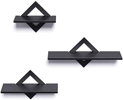   Black Floating Wall Shelves – Set of 3 | Wall Mounted Storage & Display Shelves for Bedroom, Living Room, Hallway & Office | Modern Minimalist Design