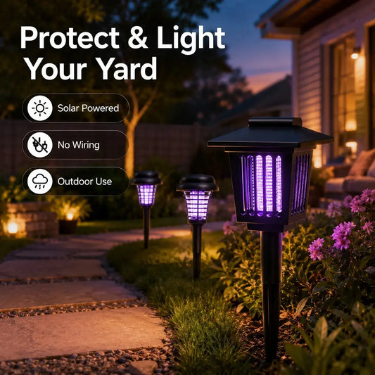 Solar Bug Zapper & Garden Light – UV Insect Killer, Dual Mode, Solar Powered, Weatherproof