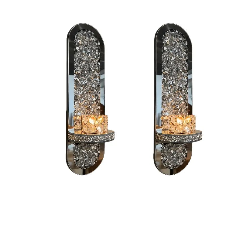 2Pcs Mirror Wall-Mounted Candlestick Shelf, Mirror Wall-Mounted Candlestick, Wall-Mounted Candlestick, Mirror Wall Decor, Bathroom Decor and Accessories, Modern Aesthetic Room Decor, Wall Art Ornament, Home Decoration, Bathroom Decoration