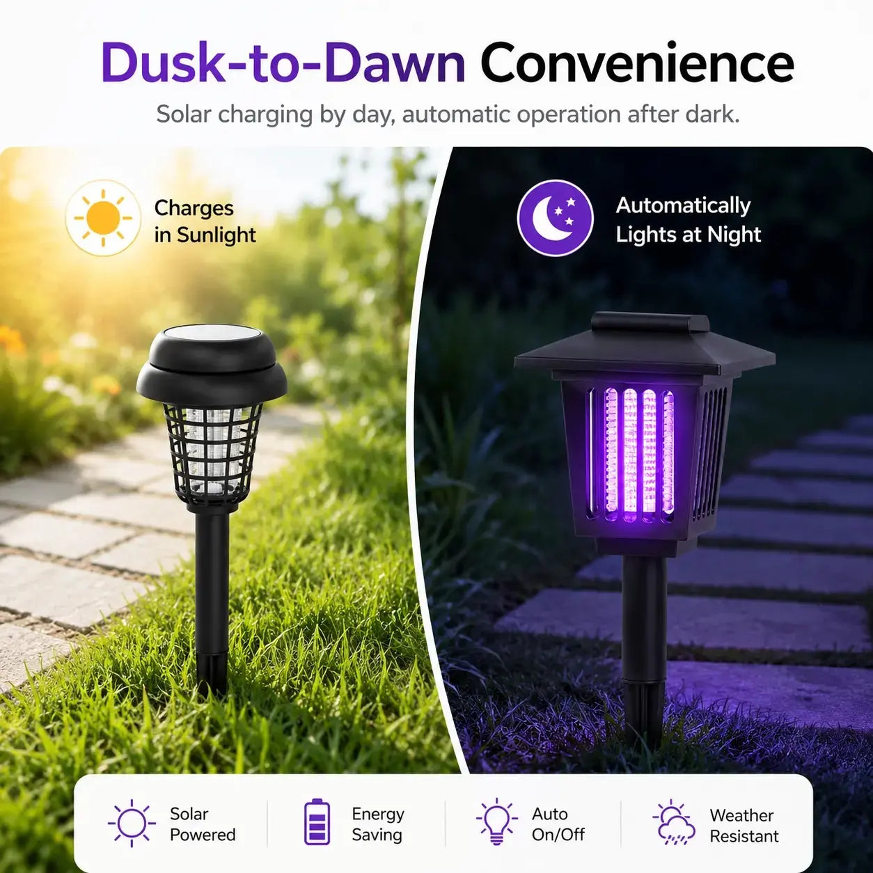 Solar Bug Zapper & Garden Light – UV Insect Killer, Dual Mode, Solar Powered, Weatherproof