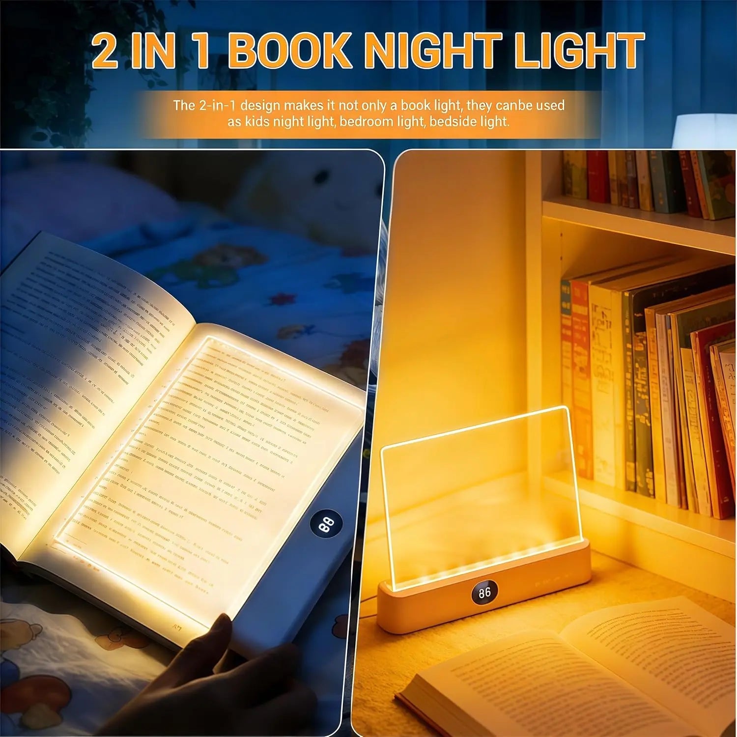 Smart LED Reading Light, Book Lamp Box, Rechargeable Transparent LED Flat Reading Light, with Timer, Doodle Desktop Study Light, the Dream Light for Quiet Readers.