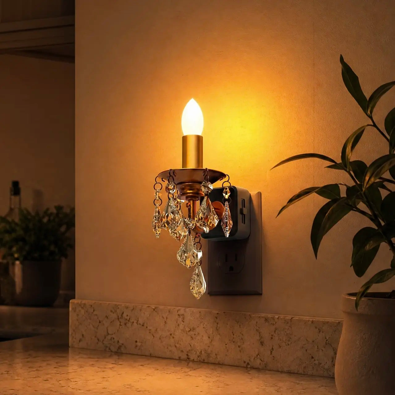 [Ideal Gift] Candle Style Night Light Plug into Wall with Dusk to Dawn Sensor, Halloween 0-100LM Dimmable for Dinning Room, Living Room, Bathroom, Hallway