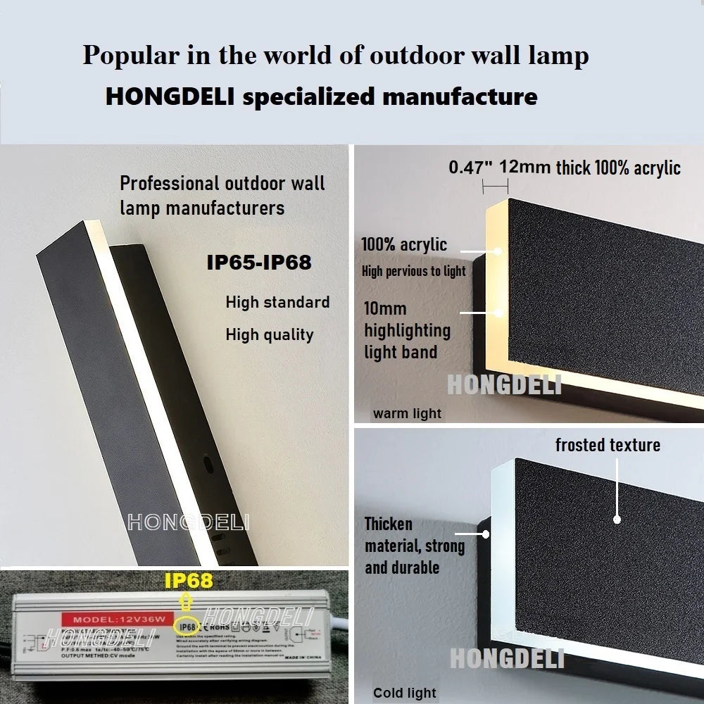 Modern Waterproof LED Outdoor Wall Light – IP65 Aluminum