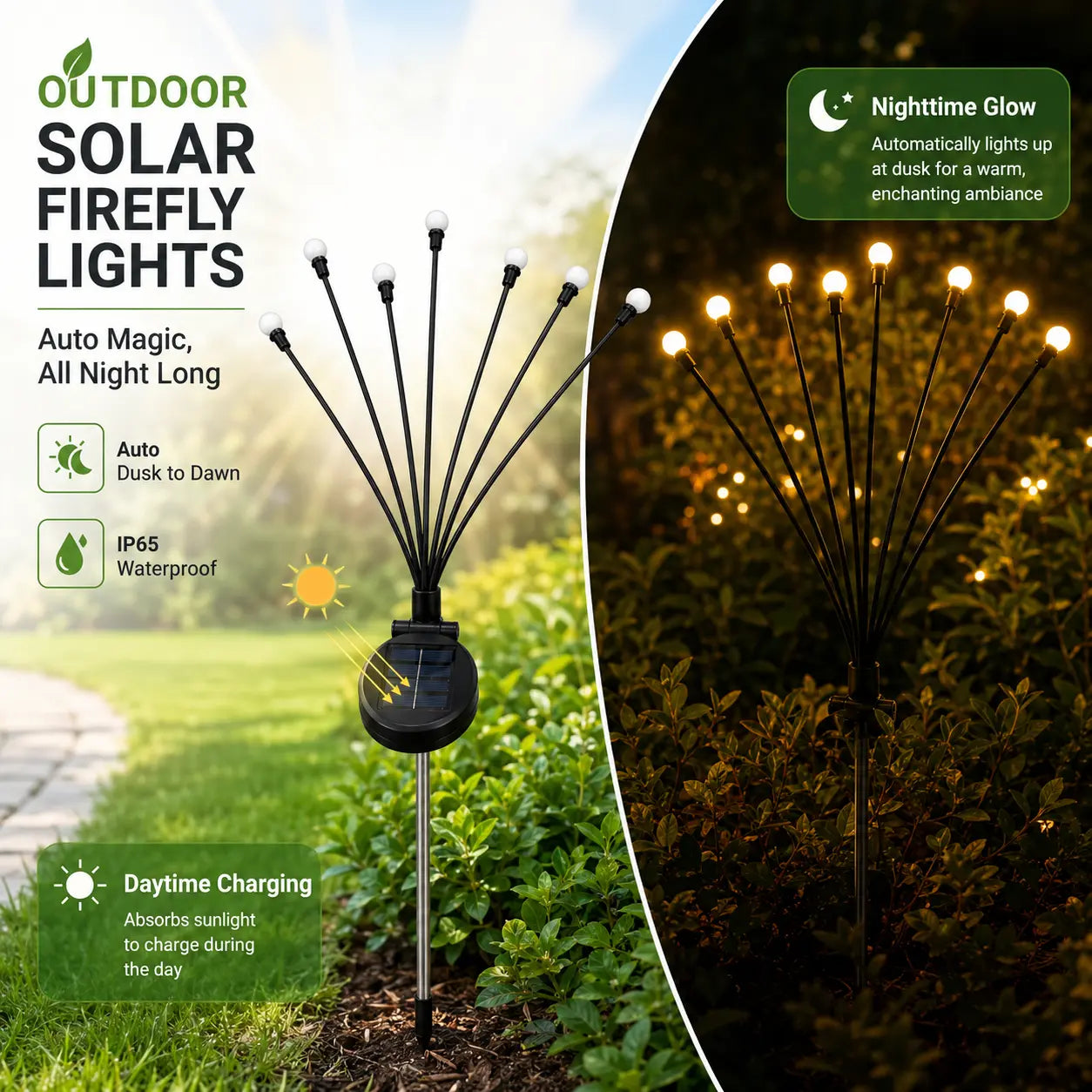 Solar Firefly Stake Lights – Auto Dusk-to-Dawn, Waterproof, 4/8 Pack | Garden & Pathway Decor