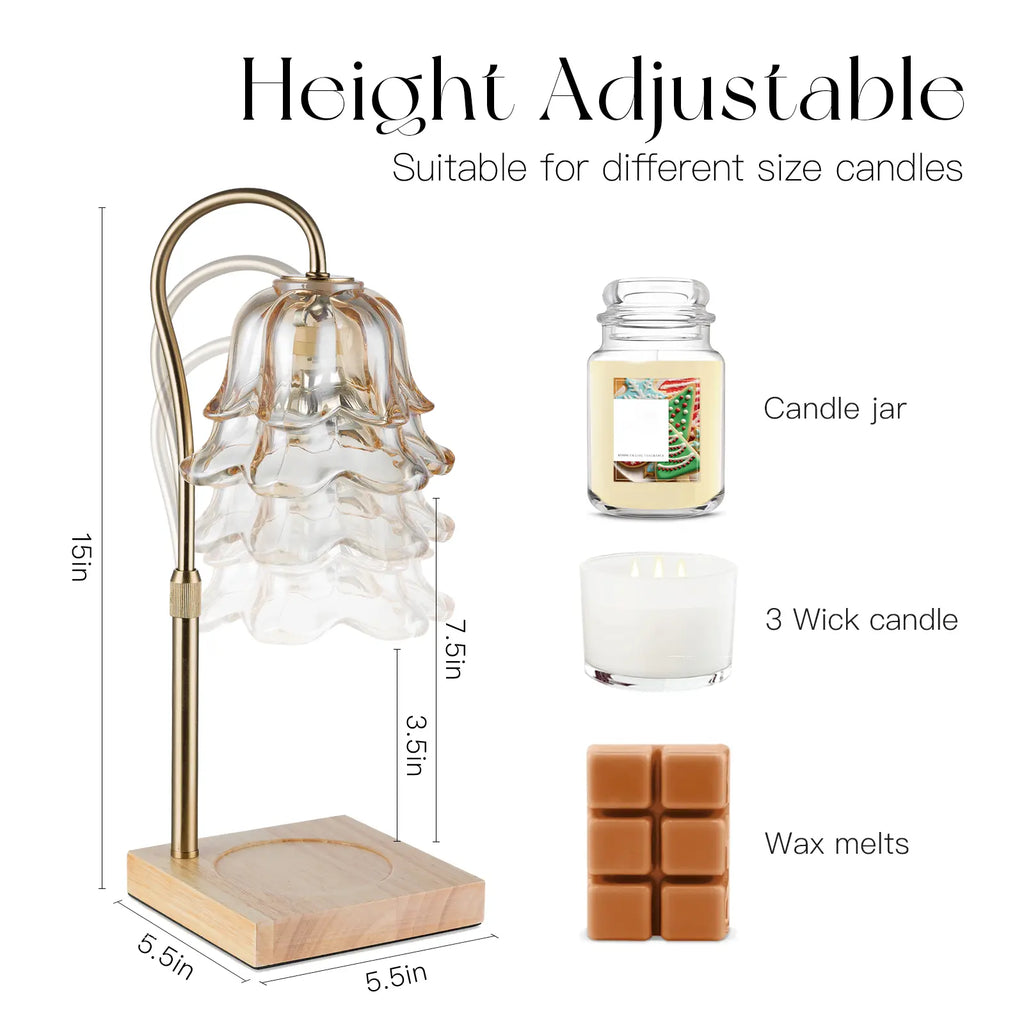 Flower Candle Warmer Lamp – Flameless, Adjustable Height, Timer | Elegant Home Decor & Gift for Mom