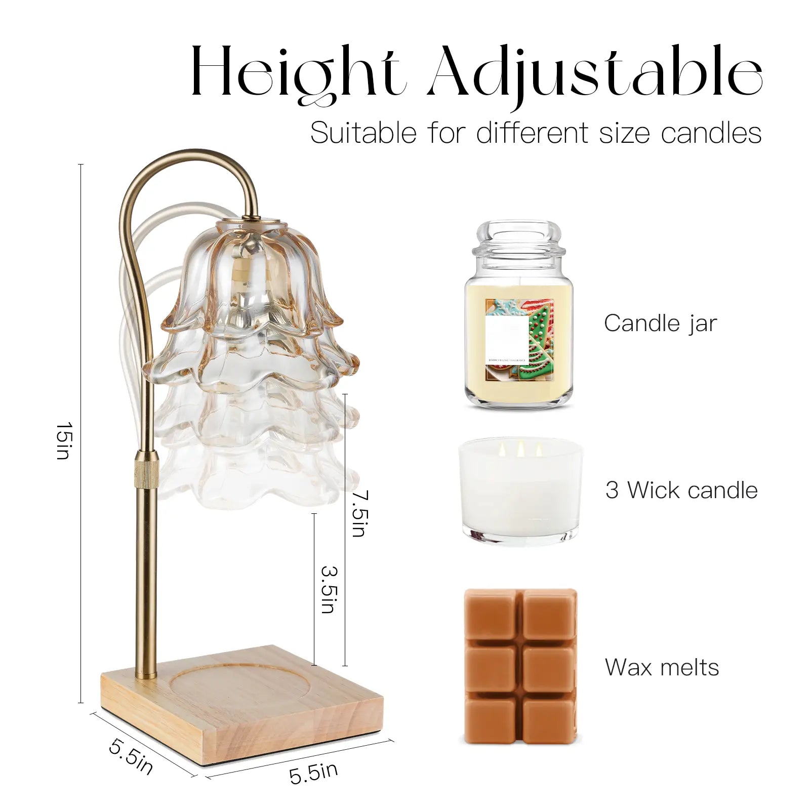Flower Candle Warmer Lamp – Flameless, Adjustable Height, Timer | Elegant Home Decor & Gift for Mom