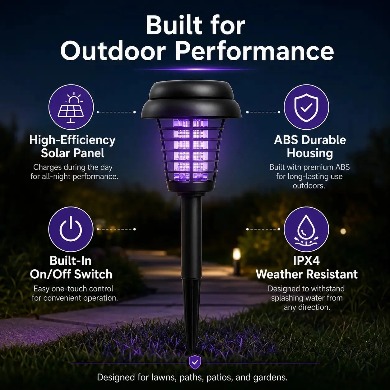 Solar Bug Zapper & Garden Light – UV Insect Killer, Dual Mode, Solar Powered, Weatherproof