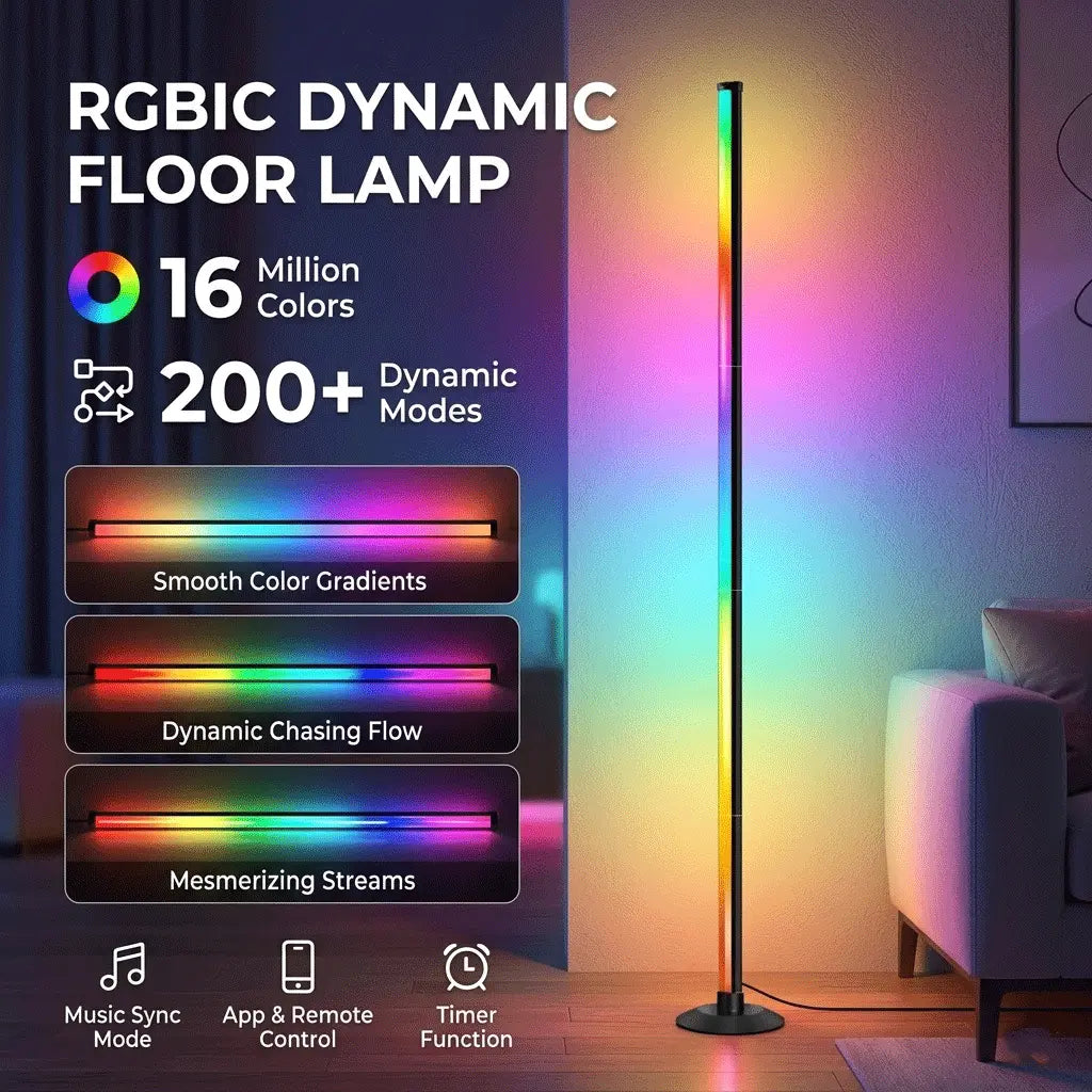 RGBIC LED Floor Lamp Color Changing Corner Light with App & Remote Control Music Sync Smart Ambient Lighting for Gaming Room Living Room Bedroom Decor Modern Cool Stuff for Teens Gamers