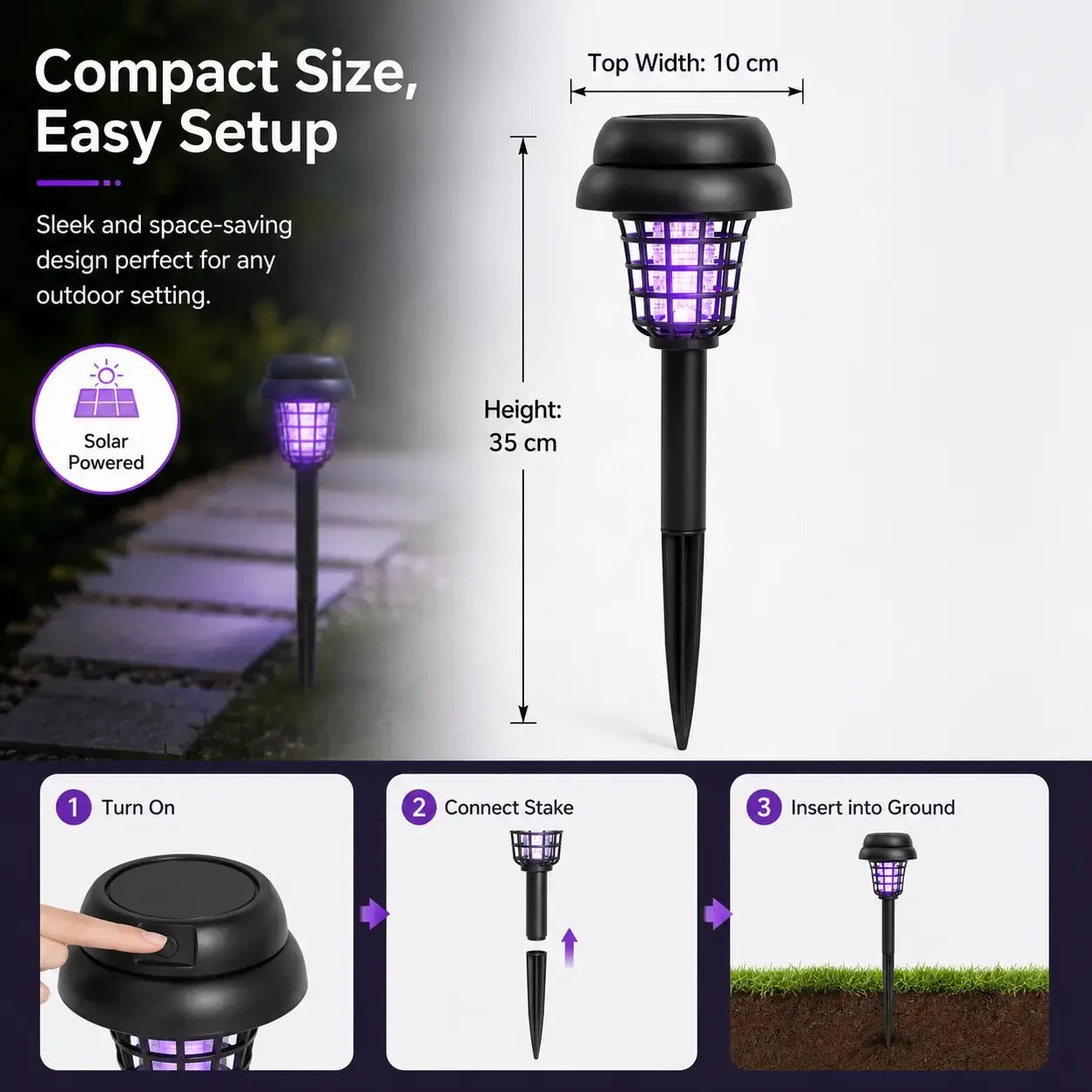 Solar Bug Zapper & Garden Light – UV Insect Killer, Dual Mode, Solar Powered, Weatherproof