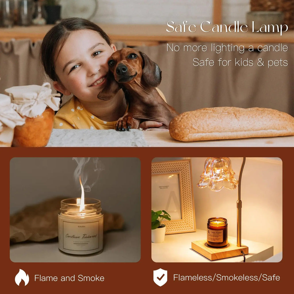 Flower Candle Warmer Lamp – Flameless, Adjustable Height, Timer | Elegant Home Decor & Gift for Mom