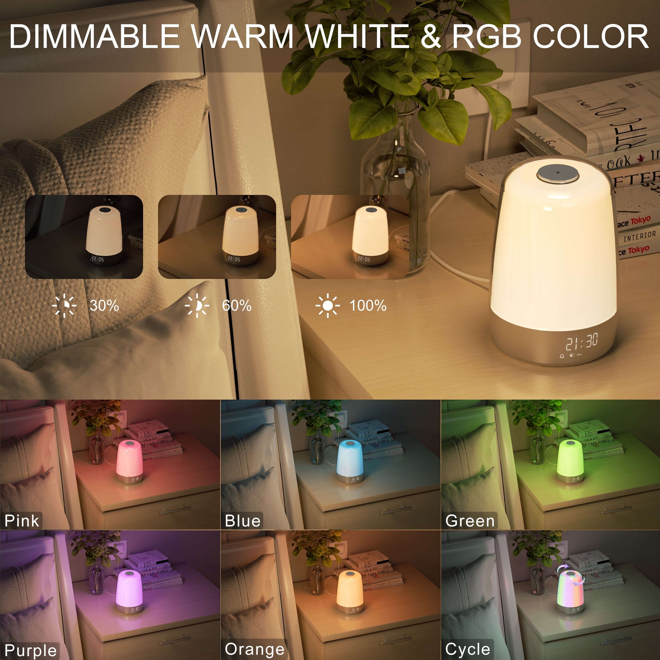 Sunrise Alarm Clock with Wake-Up Light | RGB Bedside Lamp | 3-Level Dimmable | Modern Compact Design | Natural Light Simulation for Heavy Sleepers