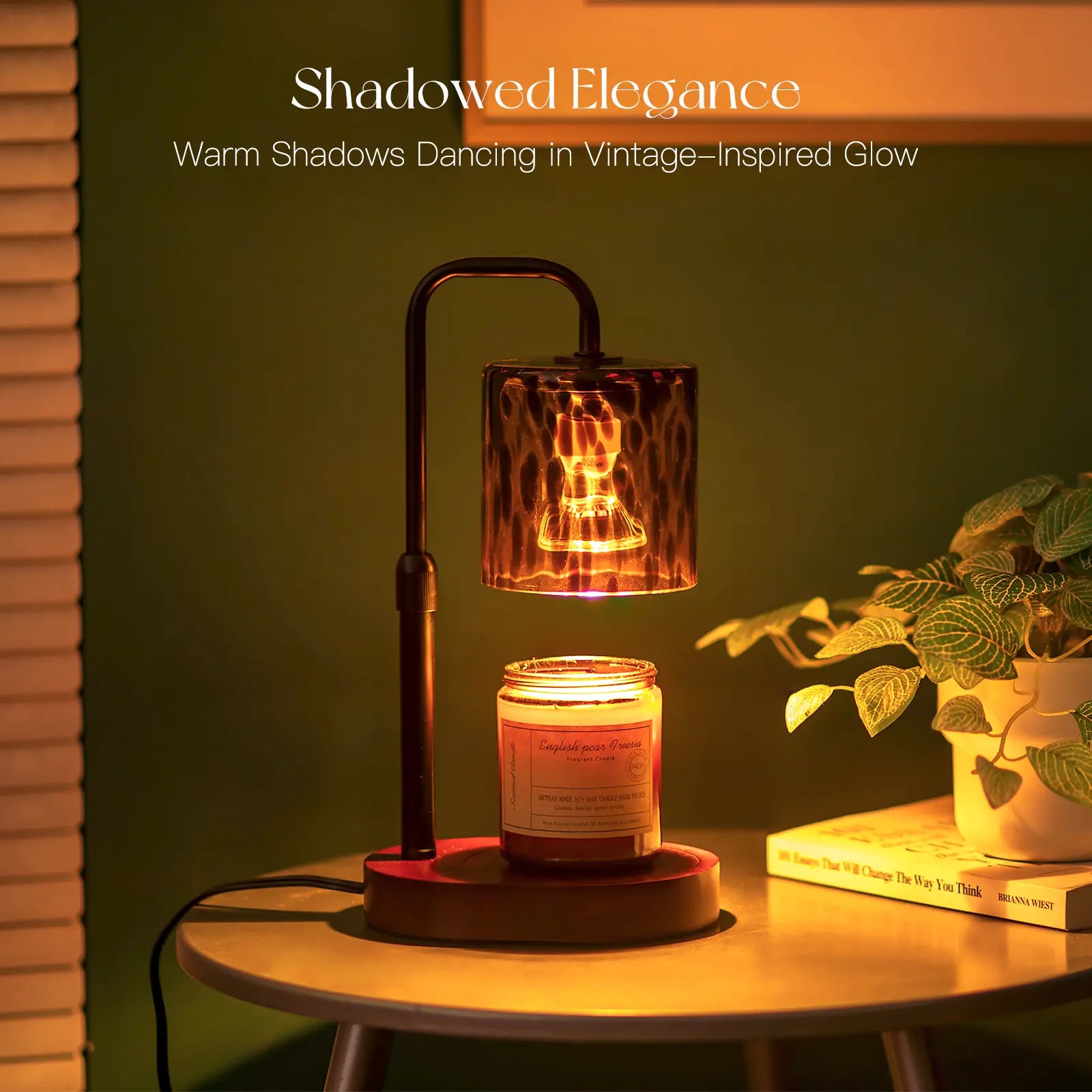 Tortoise Shell Wood Candle Warmer Lamp, Black Vintage Leopard Dimmable Lamp with 2 Bulbs, Height-Adjustable Timer, Decor Items for Living Room Room Accessories, Christmas Gift for Women