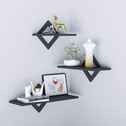   Black Floating Wall Shelves – Set of 3 | Wall Mounted Storage & Display Shelves for Bedroom, Living Room, Hallway & Office | Modern Minimalist Design