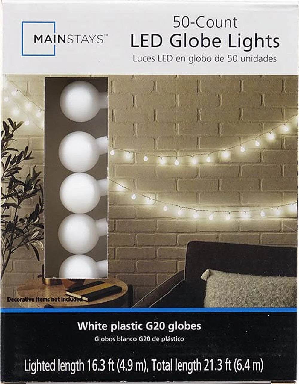 Indoor LED Globe String Lights – 50 Frosted White G20 Bulbs | AC Powered 4.5V | Warm Decorative Lighting for Home, Bedroom & Parties