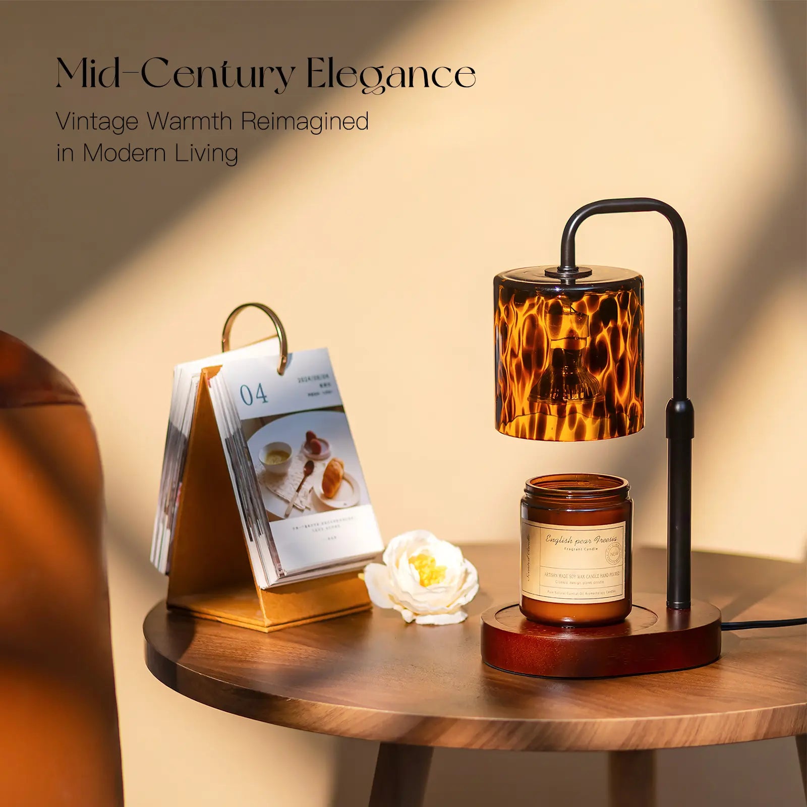 Tortoise Shell Wood Candle Warmer Lamp, Black Vintage Leopard Dimmable Lamp with 2 Bulbs, Height-Adjustable Timer, Decor Items for Living Room Room Accessories, Christmas Gift for Women