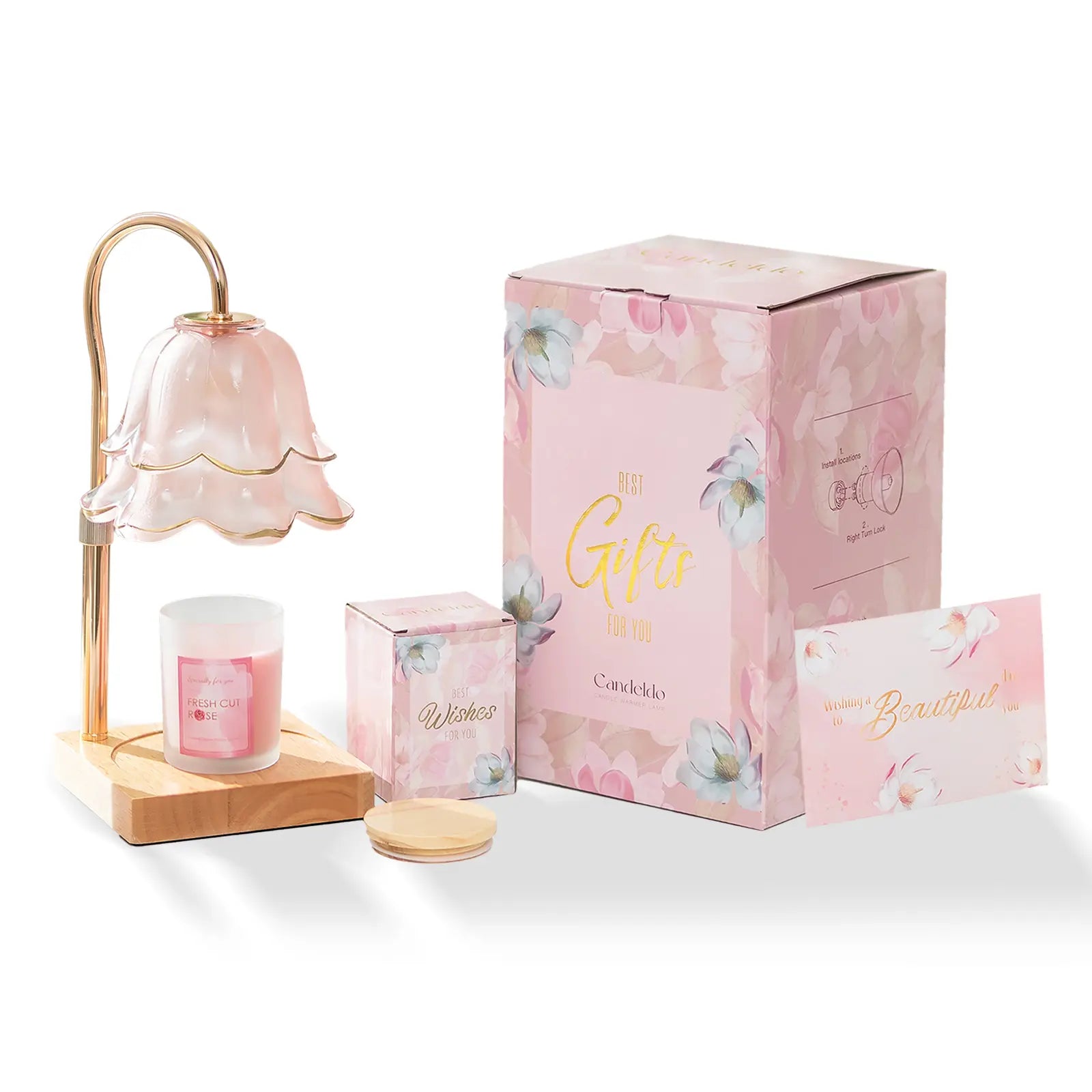 Flower Candle Warmer Lamp – Flameless, Adjustable Height, Timer | Elegant Home Decor & Gift for Mom