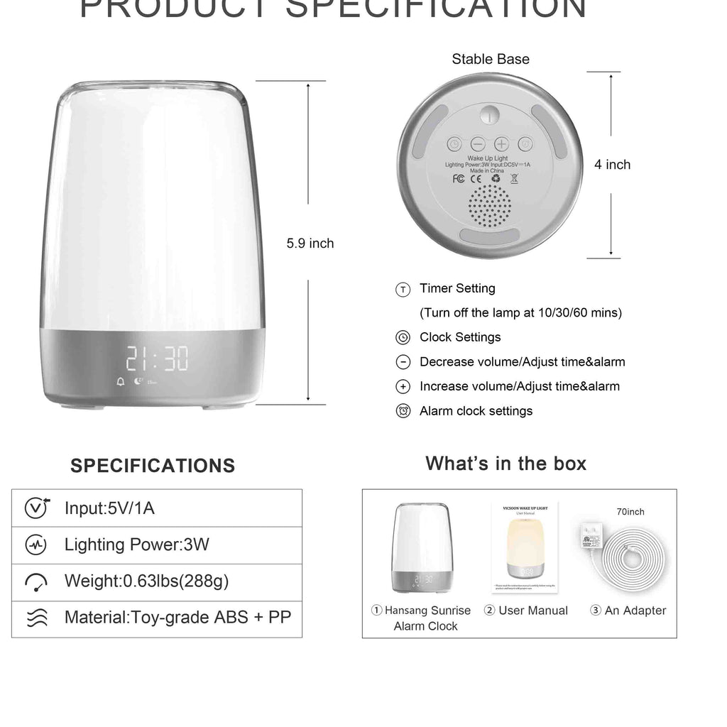 Sunrise Alarm Clock with Wake-Up Light | RGB Bedside Lamp | 3-Level Dimmable | Modern Compact Design | Natural Light Simulation for Heavy Sleepers