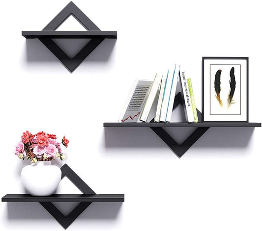   Black Floating Wall Shelves – Set of 3 | Wall Mounted Storage & Display Shelves for Bedroom, Living Room, Hallway & Office | Modern Minimalist Design