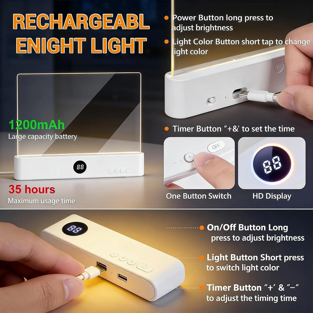 Smart LED Reading Light, Book Lamp Box, Rechargeable Transparent LED Flat Reading Light, with Timer, Doodle Desktop Study Light, the Dream Light for Quiet Readers.